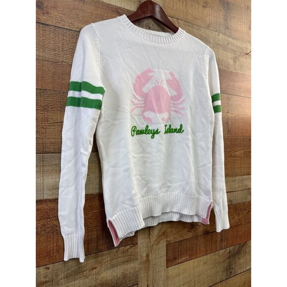 Pink Pineapple Pawleys Island White Sweater With Pink Crab & Green Stripes - Picture 7 of 7